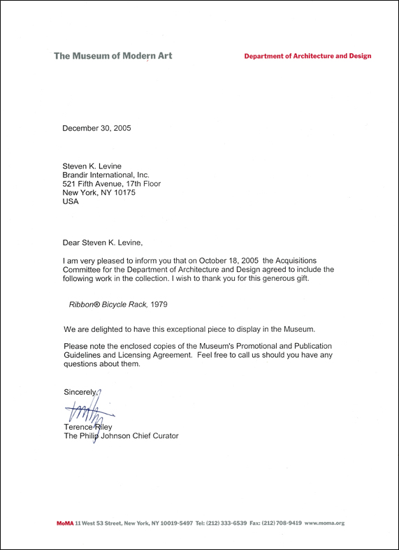 Letter from Museum of Modern Art